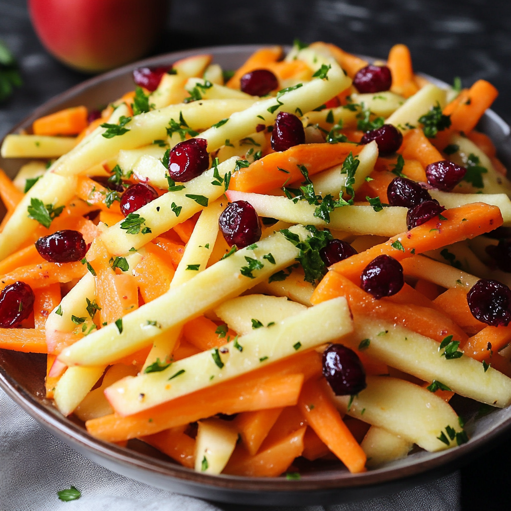 Refreshing Apple Cranberry Carrot Salad 5 Fresh apple cranberry carrot salad with parsley in a bowl