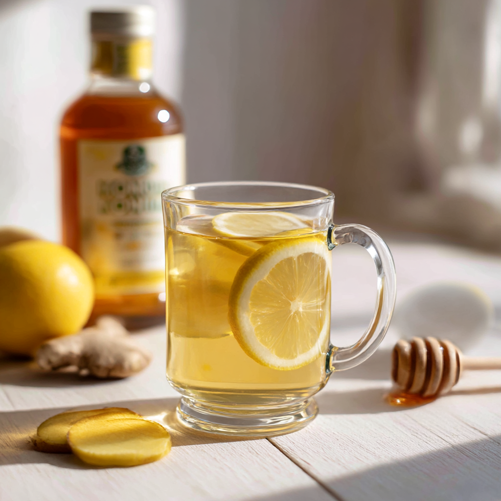 natural mounjaro drink recipe: A Cozy Ritual for Daily Wellness 2 natural mounjaro drink recipe with lemon, ginger, and honey in a clear glass mug