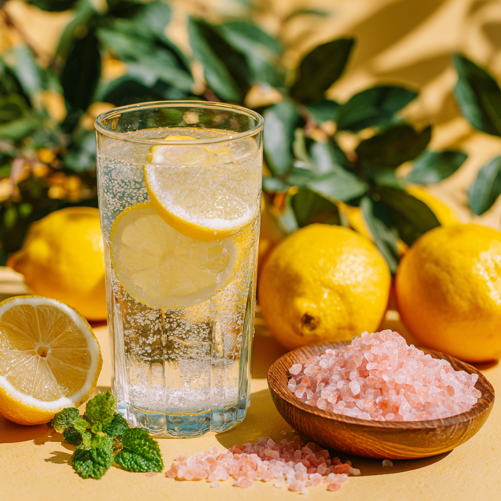 Pink Salt Weight Loss Recipe: A Complete Guide to Natural Detox and Slimming 1 Glass of detox water with lemon slices and Himalayan pink salt for weight loss